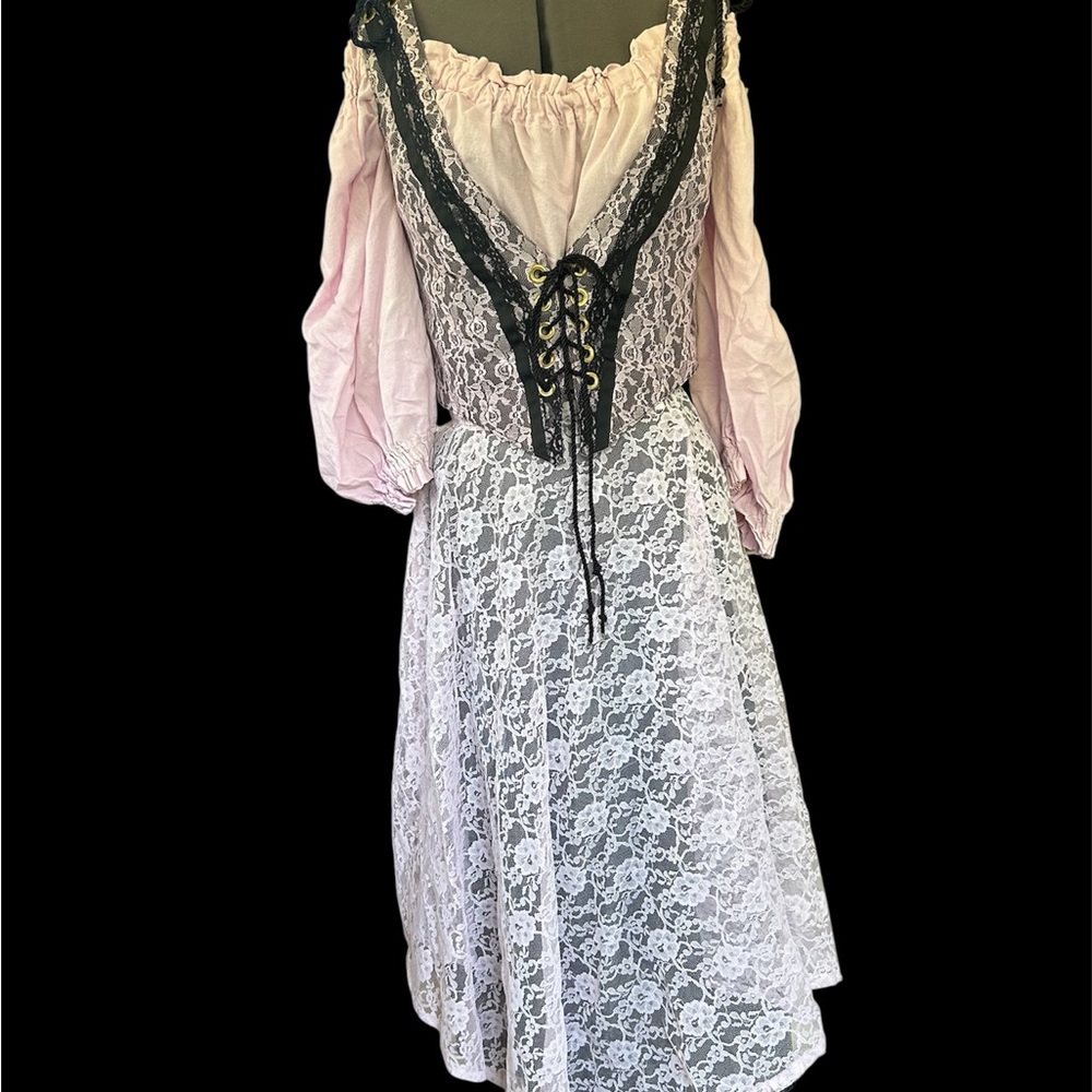 Pink and Black Renaissance 4-Piece Lace Dress
